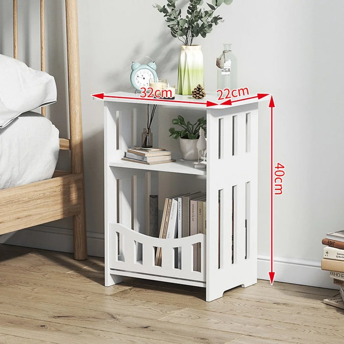Wood-Plastic Board Nightstand Storage Cabinet Bedroom Living Room Side Table, 40cm Height Double Layer - 3