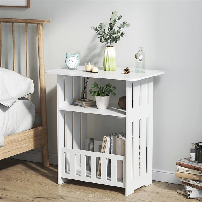 Wood-Plastic Board Nightstand Storage Cabinet Bedroom Living Room Side Table, 50cm Height - 1