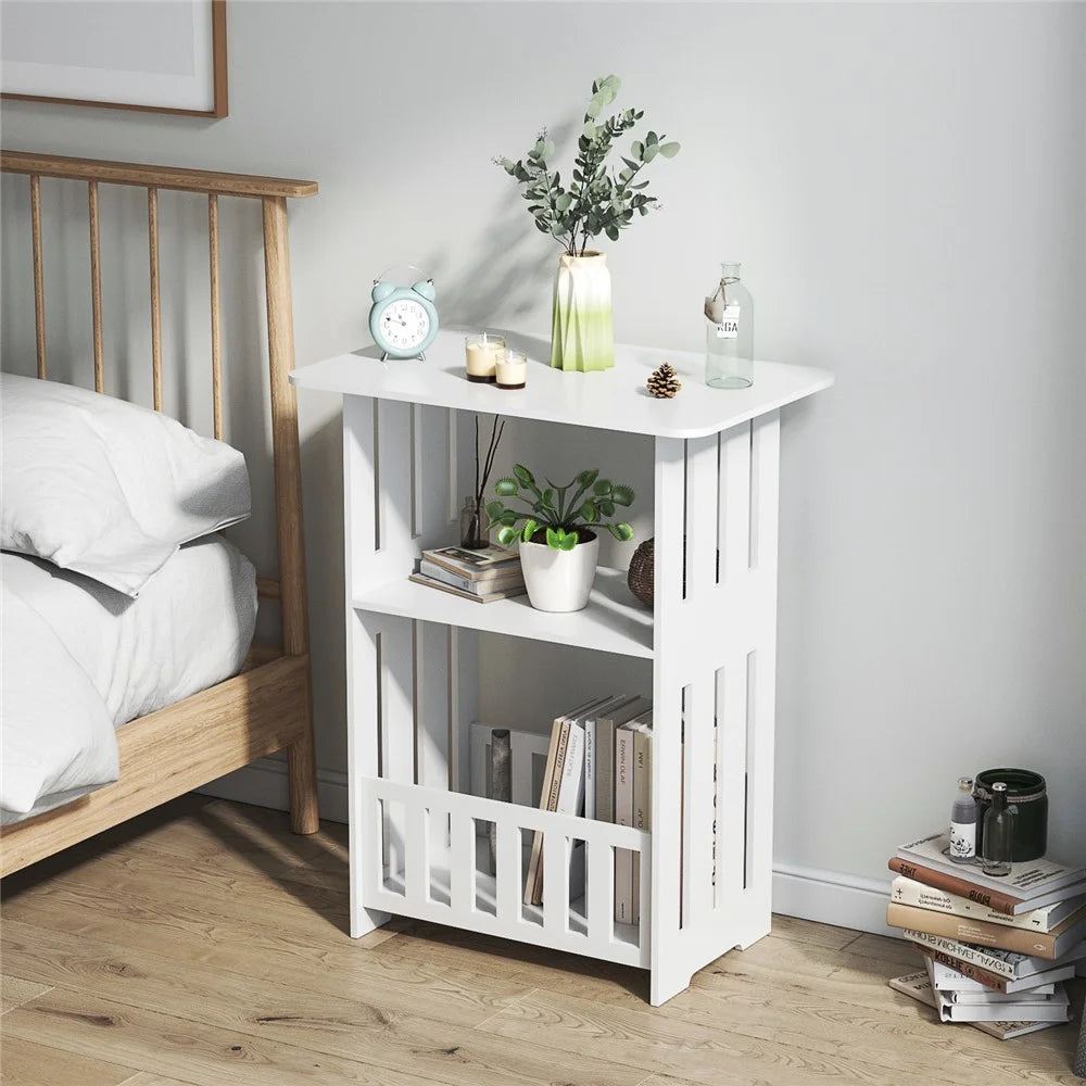 Wood-Plastic Board Nightstand Storage Cabinet Bedroom Living Room Side Table, 60cm Height - 1