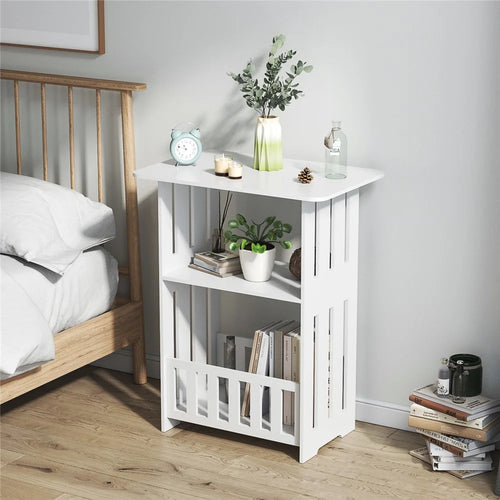Wood-Plastic Board Nightstand Storage Cabinet Bedroom Living Room Side Table, 60cm Height - 1