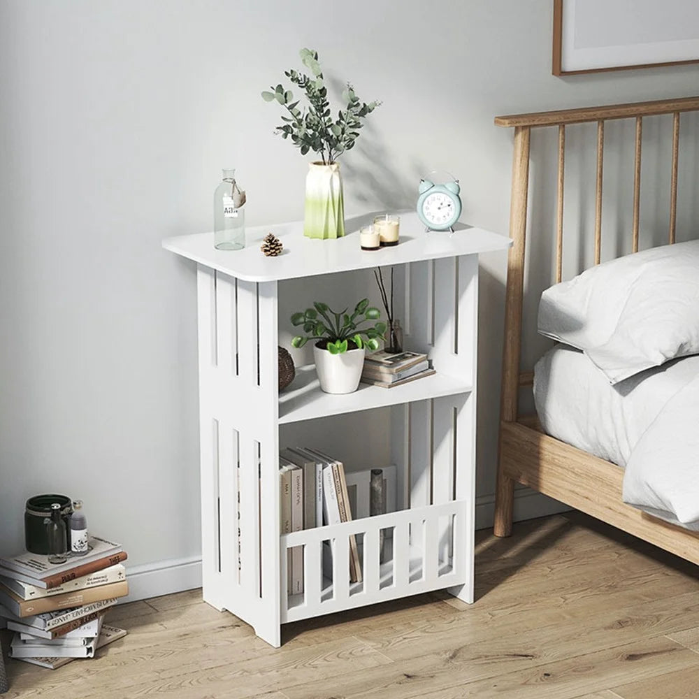 Wood-Plastic Board Nightstand Storage Cabinet Bedroom Living Room Side Table, 60cm Height - 2