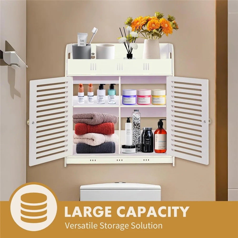 Bathroom Kitchen Multi-Layer Storage Rack Wood-Plastic Board Wall-Mounted Large Capacity Cabinet - 2