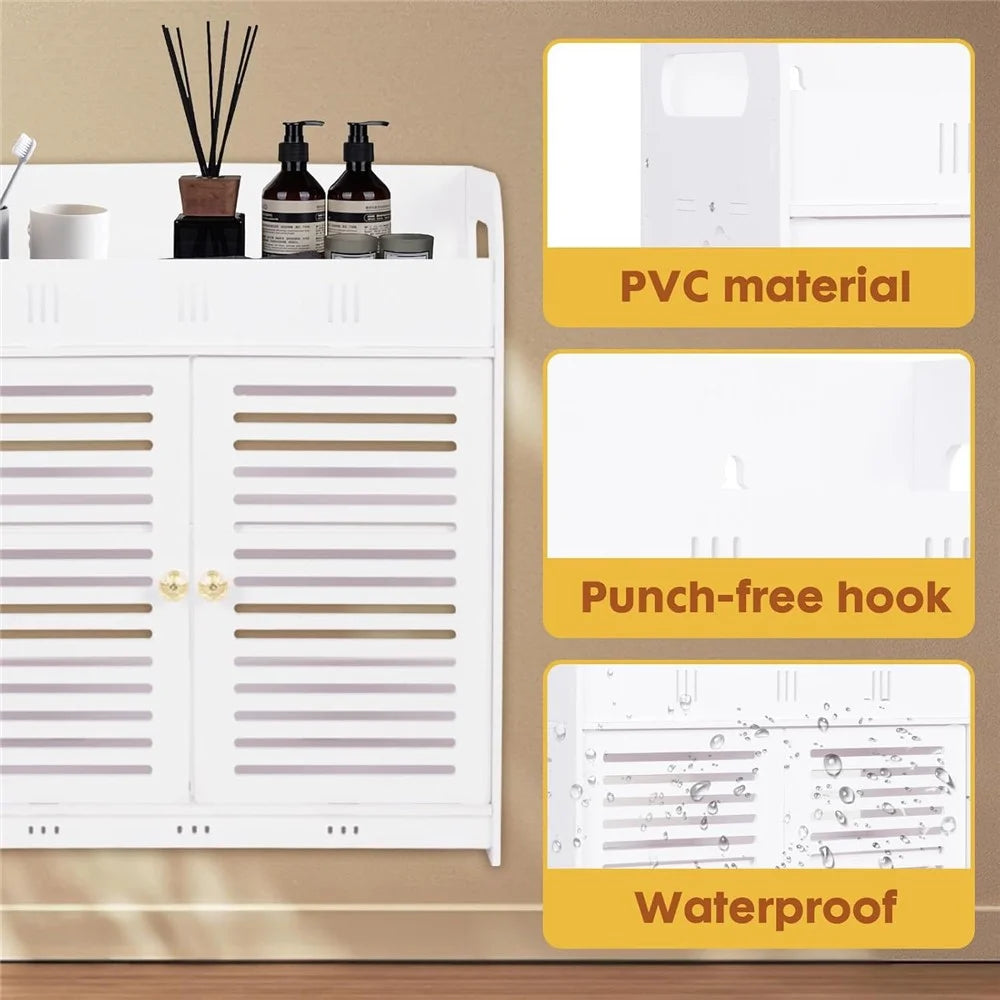Bathroom Kitchen Multi-Layer Storage Rack Wood-Plastic Board Wall-Mounted Large Capacity Cabinet - 3