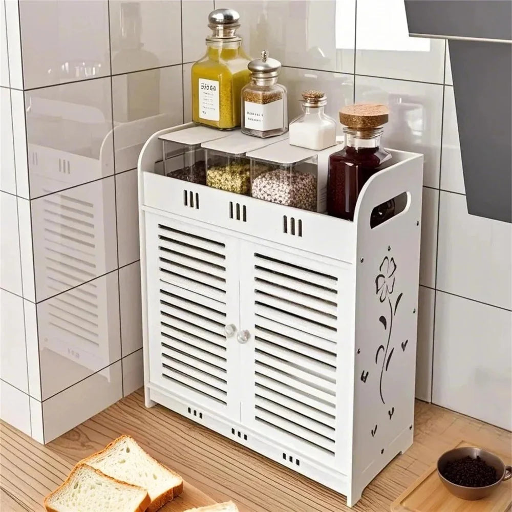 Bathroom Kitchen Multi-Layer Storage Rack Wood-Plastic Board Wall-Mounted Large Capacity Cabinet - 4