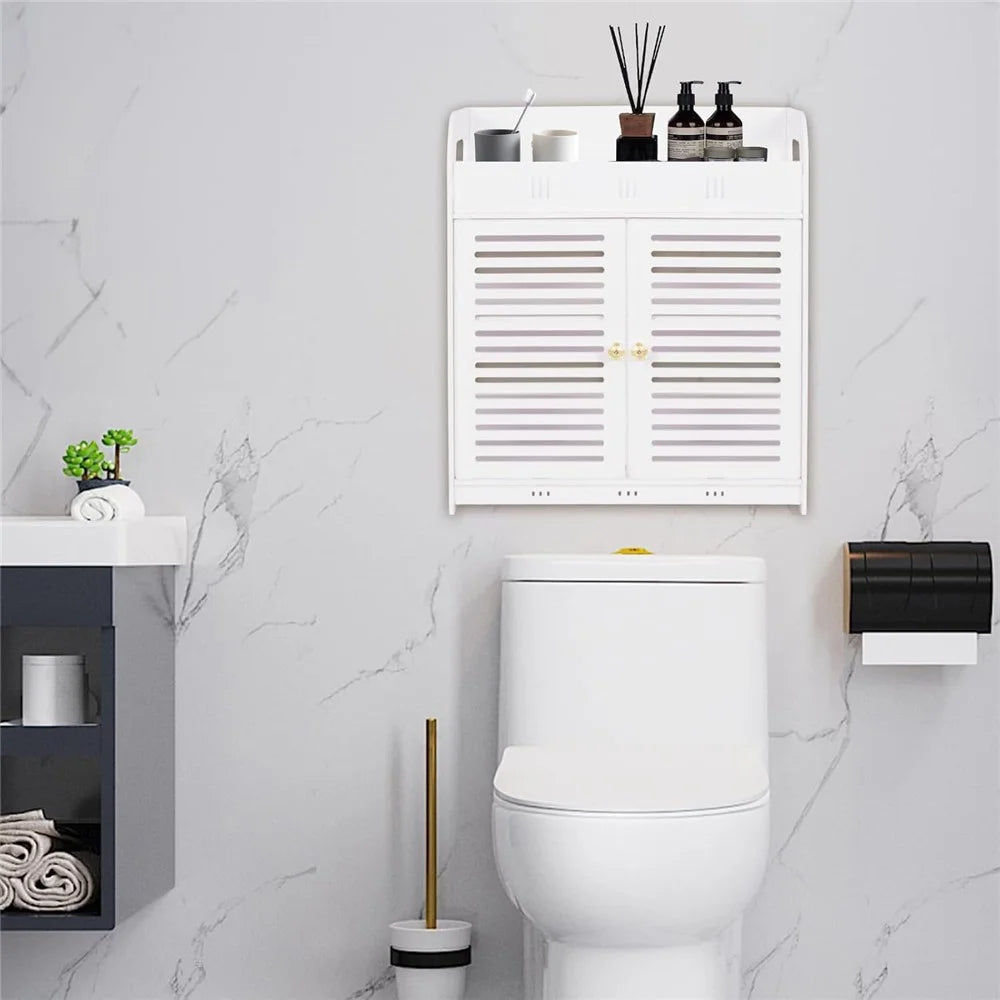 Bathroom Kitchen Multi-Layer Storage Rack Wood-Plastic Board Wall-Mounted Large Capacity Cabinet - 6