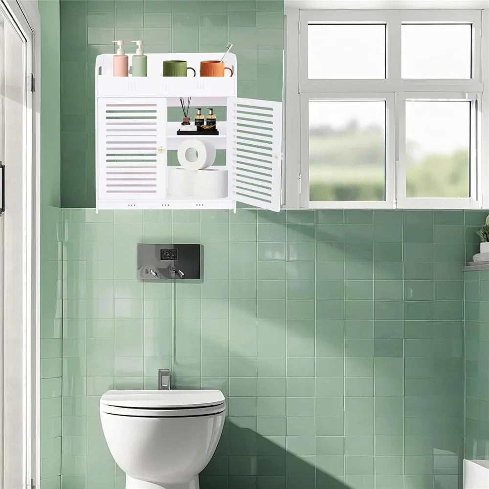 Bathroom Kitchen Multi-Layer Storage Rack Wood-Plastic Board Wall-Mounted Large Capacity Cabinet - 7