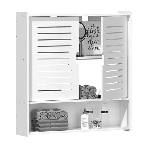 Wood-Plastic Board Bathroom Storage Organizer No Drill Cosmetic Toiletry Wall Mounted Cabinet - 1