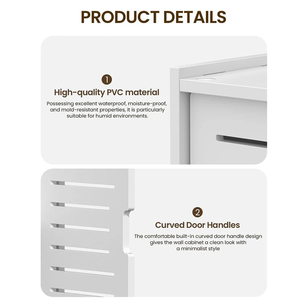 Wood-Plastic Board Bathroom Storage Organizer No Drill Cosmetic Toiletry Wall Mounted Cabinet - 6
