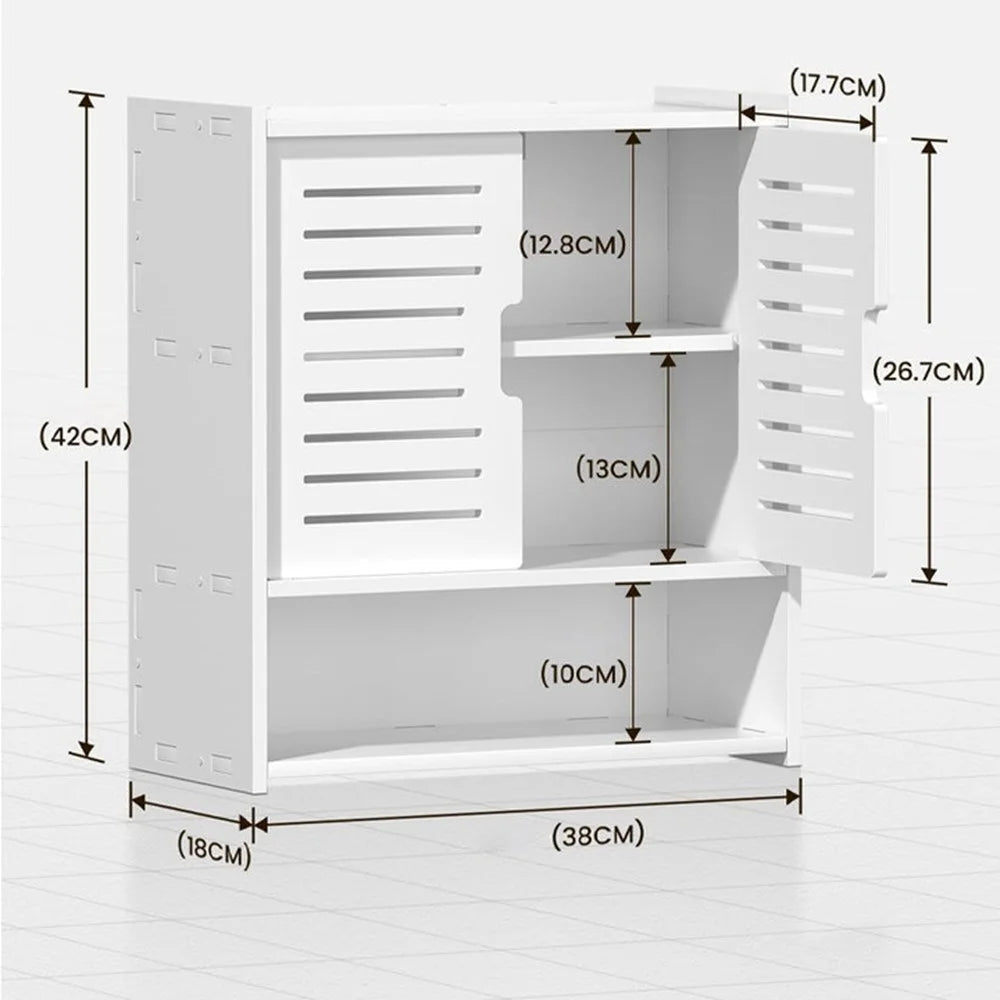 Wood-Plastic Board Bathroom Storage Organizer No Drill Cosmetic Toiletry Wall Mounted Cabinet - 7