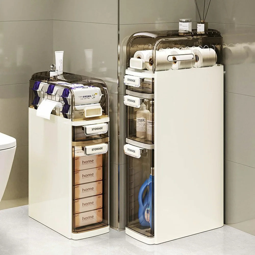 Bathroom Slim Storage Cabinet Waterproof Dustproof 3 Tier Transparent Organizer For Toilet Side - 3