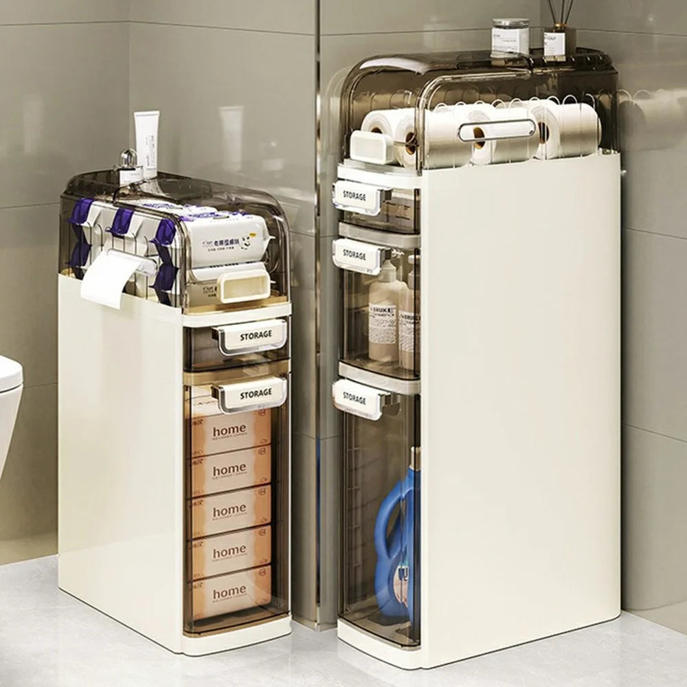 4-Tier Bathroom Slim Storage Cabinet Transparent Dustproof Organizer For Toilet Side - 3