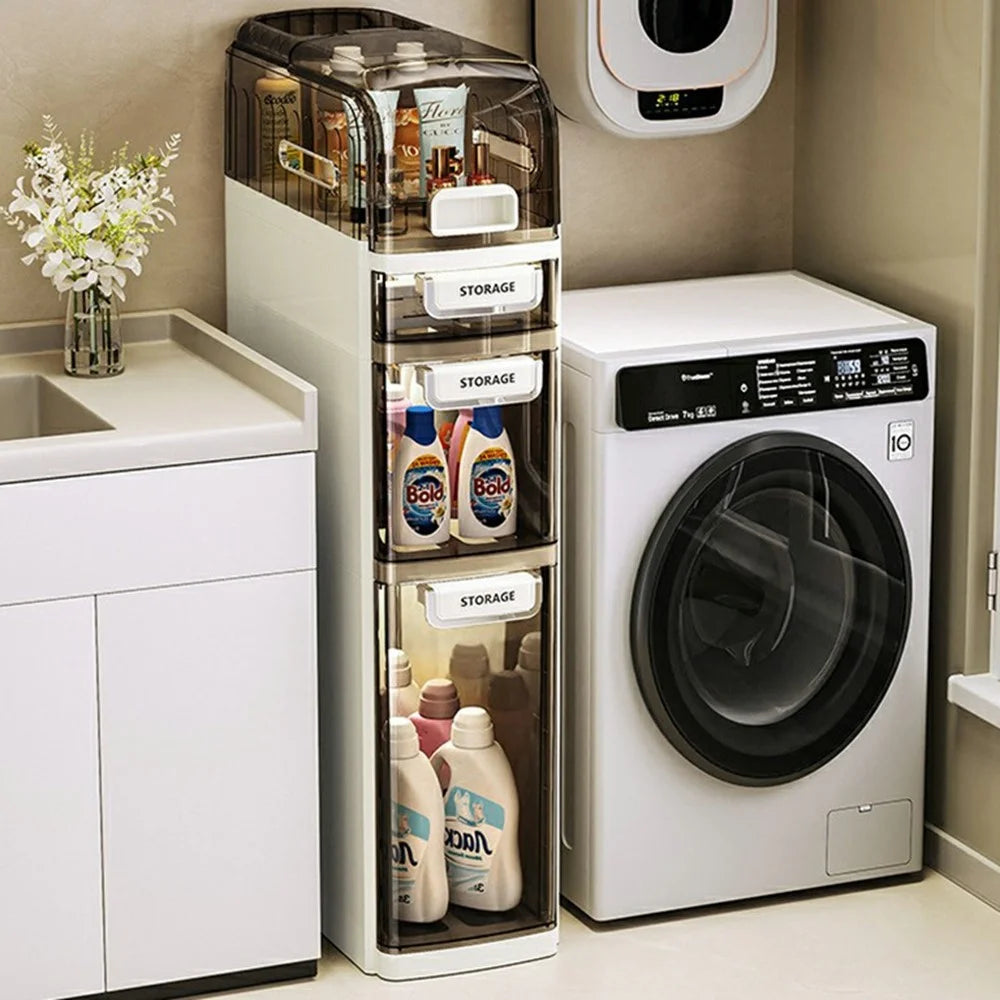 4-Tier Bathroom Slim Storage Cabinet Transparent Dustproof Organizer For Toilet Side - 4