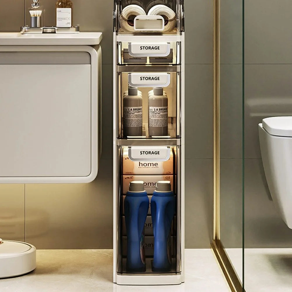 4-Tier Bathroom Slim Storage Cabinet Transparent Dustproof Organizer For Toilet Side - 5
