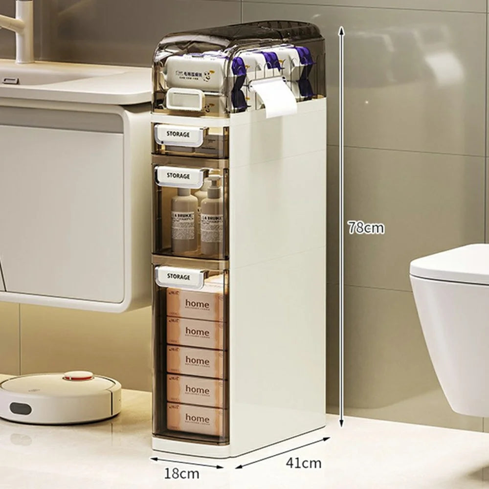 4-Tier Bathroom Slim Storage Cabinet Transparent Dustproof Organizer For Toilet Side - 6