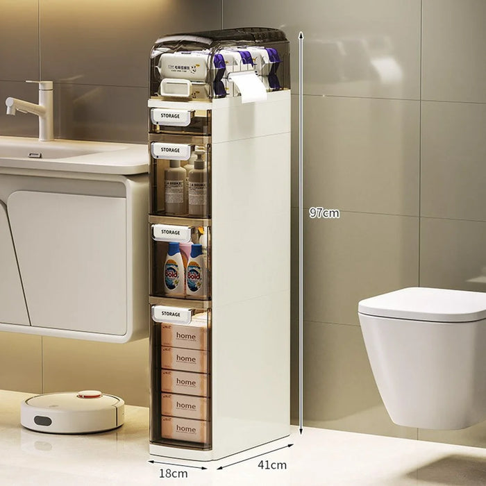 Slim Bathroom Storage Cabinet Waterproof Dustproof 5 Tier Transparent Organizer For Toilet Side - 2