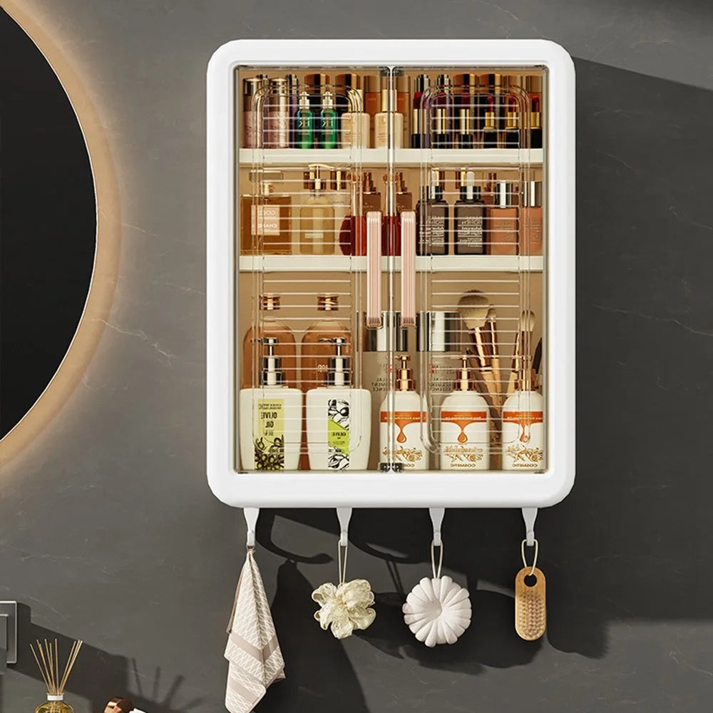 Wall Mounted Storage Rack with Magnetic Door Punching Free Folding Organizer Shelf for Bathroom - 3
