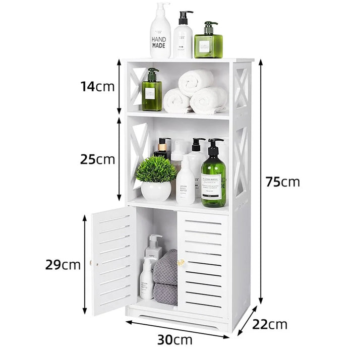 Multifunctional Bathroom Floor Cabinet Large Capacity Storage Organizer With Shelves For Toiletries Towels - 1