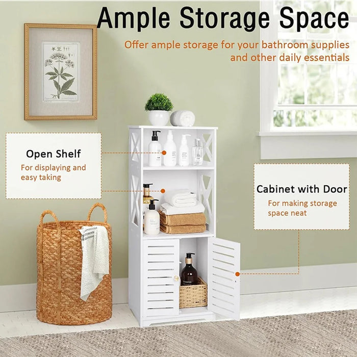 Multifunctional Bathroom Floor Cabinet Large Capacity Storage Organizer With Shelves For Toiletries Towels - 2