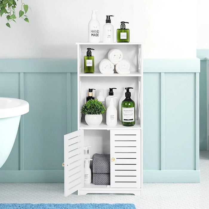 Multifunctional Bathroom Floor Cabinet Large Capacity Storage Organizer With Shelves For Toiletries Towels - 3
