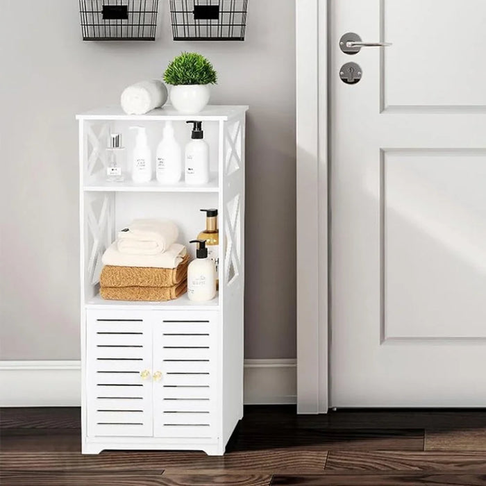 Multifunctional Bathroom Floor Cabinet Large Capacity Storage Organizer With Shelves For Toiletries Towels - 5