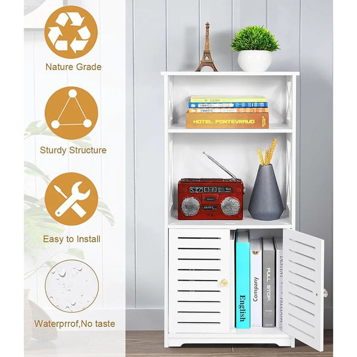 Multifunctional Bathroom Floor Cabinet Large Capacity Storage Organizer With Shelves For Toiletries Towels - 6