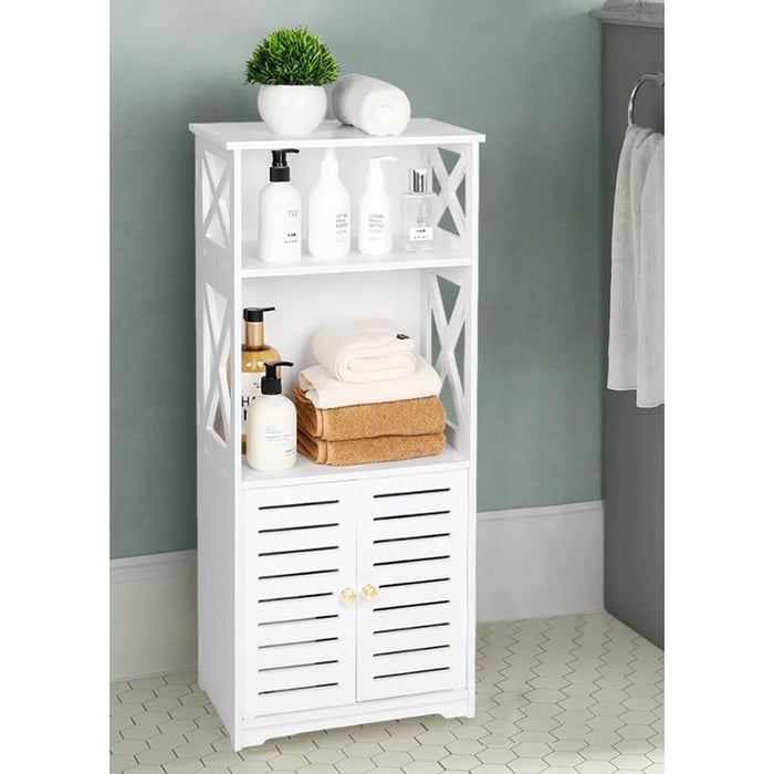 Multifunctional Bathroom Floor Cabinet Large Capacity Storage Organizer With Shelves For Toiletries Towels - 7