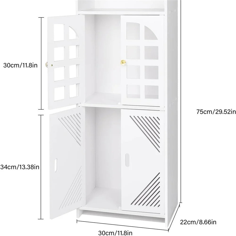 Bathroom Floor Storage Cabinet Double Door Large Capacity Multifunctional Organizer Diagonal Stripes - 1