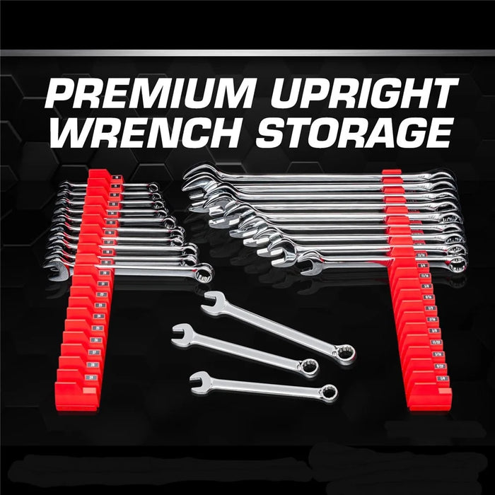 Wrench Organizer 20 Slots Tool Spanner Storage Holder for Garage / Workshop Space Saving Heavy Duty - Red - 2