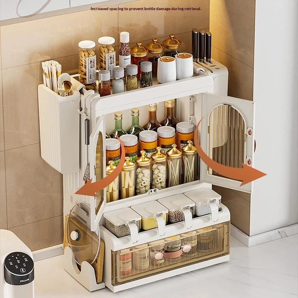 Kitchen Spice Rack Combo Set with Drawer / Chopsticks / Cutter Holder Countertop Organizer Multi-Tier Storage Shelf for Home Cooking - 2