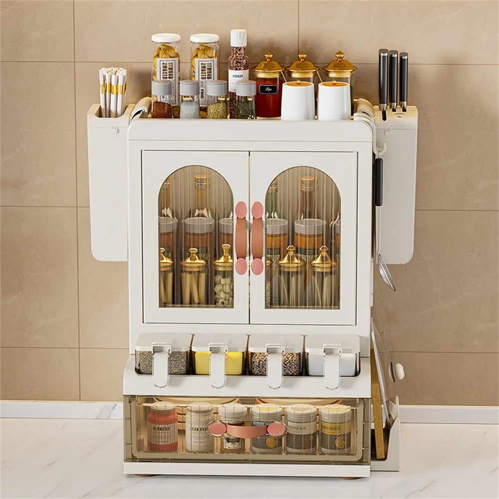 Kitchen Spice Rack Combo Set with Drawer / Chopsticks / Cutter Holder Countertop Organizer Multi-Tier Storage Shelf for Home Cooking - 4