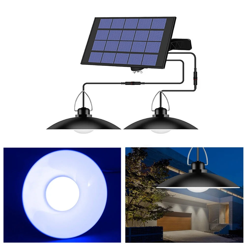 Outdoor Garden Yard Lighting Waterproof Solar Powered 2-Head Ceiling Porch Hanging Light Bulb with Extension Cord - Cool White - 1