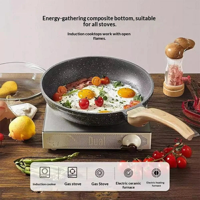 MENJO Granite Frying Pan 20cm Non Stick Skillet with Lid / Spatula for Home Cooking - 3