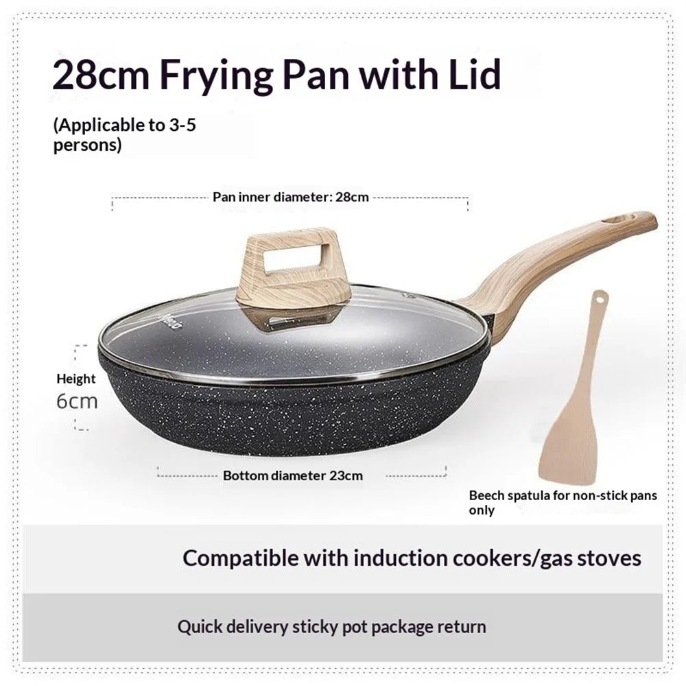 MENJO Granite Frying Pan 28cm Non Stick Skillet with Lid / Spatula for Home Cooking - 3