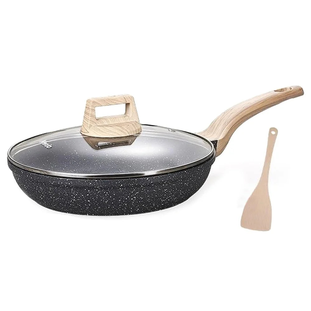 MENJO Granite Frying Pan 30cm Non Stick Skillet with Lid / Spatula for Home Cooking - 1