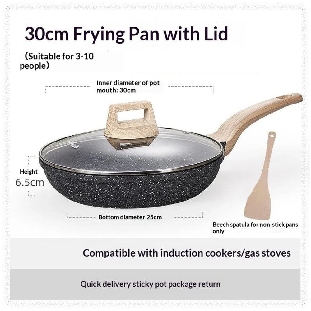 MENJO Granite Frying Pan 30cm Non Stick Skillet with Lid / Spatula for Home Cooking - 3