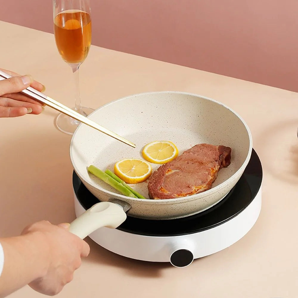 24cm Maifanite Non-Stick Frying Pan Multi-Use Pan with Lid and Wood Spatula for Induction Gas Stove - 4