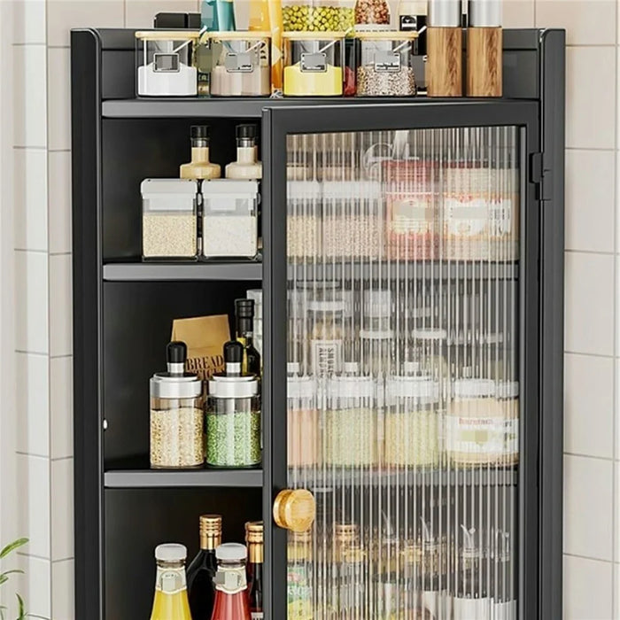 4-Tier Dustproof Kitchen Corner Spice Rack Wall-Mounted Kitchen Condiment Storage Cabinet with Magnetic Door - Black - 6