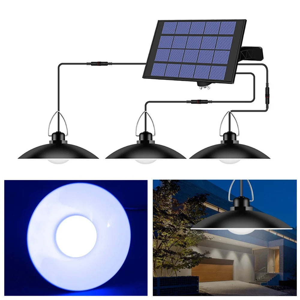 Outdoor Garden Yard Lighting Waterproof Solar Powered 3-Head Ceiling Porch Hanging Light Bulb - Cool White - 1