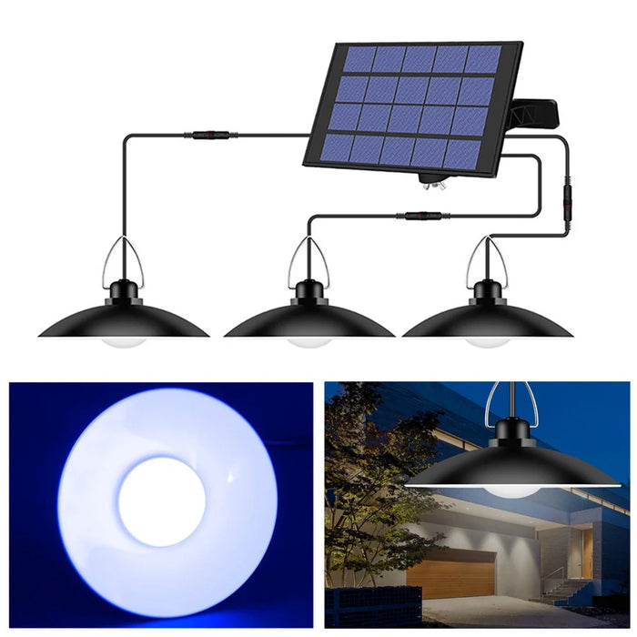 Outdoor Garden Yard Lighting Waterproof Solar Powered 3-Head Ceiling Porch Hanging Light Bulb - Cool White - 1