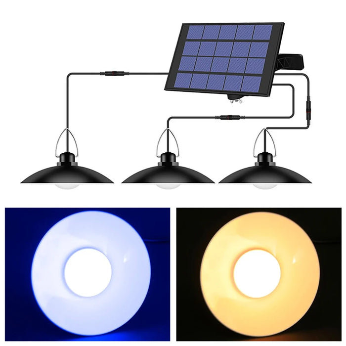 Outdoor Garden Yard Lighting Waterproof Solar Powered 3-Head Ceiling Porch Hanging Light Bulb - Cool White - 7