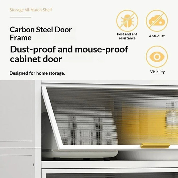 4 Tier 55cm Length Kitchen Storage Cabinet with Doors Multi-Layer Floor Standing Dust-Proof Shelving Unit - Grey - 2