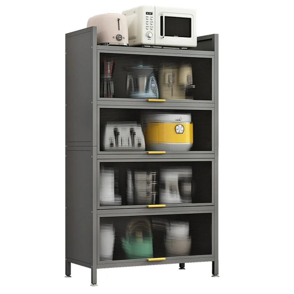 80cm 5-Tier Kitchen Storage Cabinet with Doors Dustproof Freestanding Pantry Organizer for Utensils Food - Grey - 1