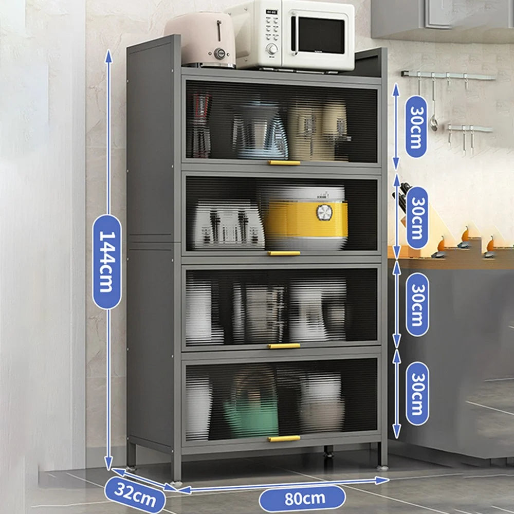 80cm 5-Tier Kitchen Storage Cabinet with Doors Dustproof Freestanding Pantry Organizer for Utensils Food - Grey - 7