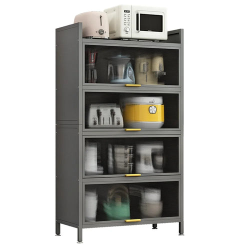 100cm 5-Tier Kitchen Storage Cabinet with Doors Dustproof Freestanding Pantry Organizer for Utensils Food - Grey - 1