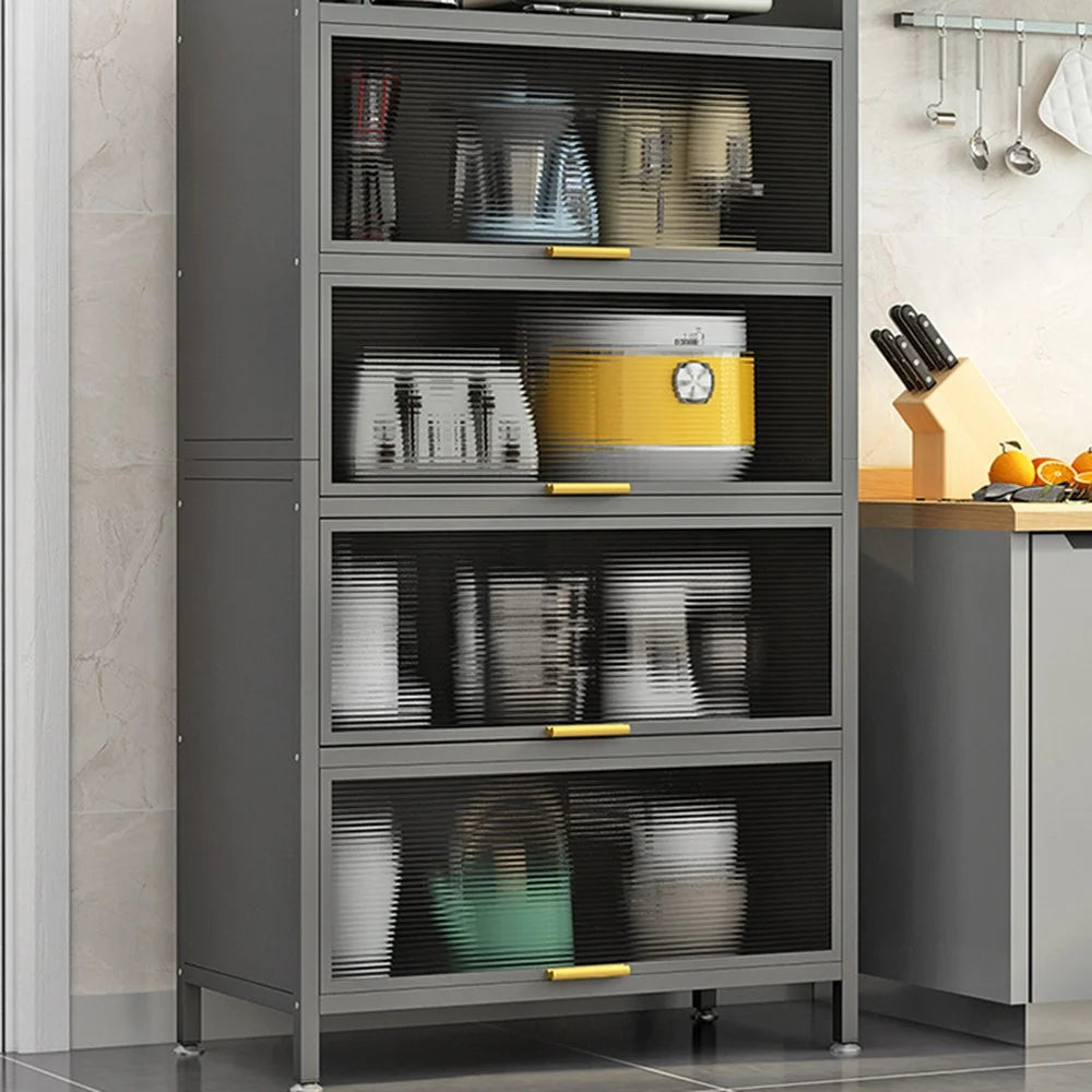 100cm 5-Tier Kitchen Storage Cabinet with Doors Dustproof Freestanding Pantry Organizer for Utensils Food - Grey - 2