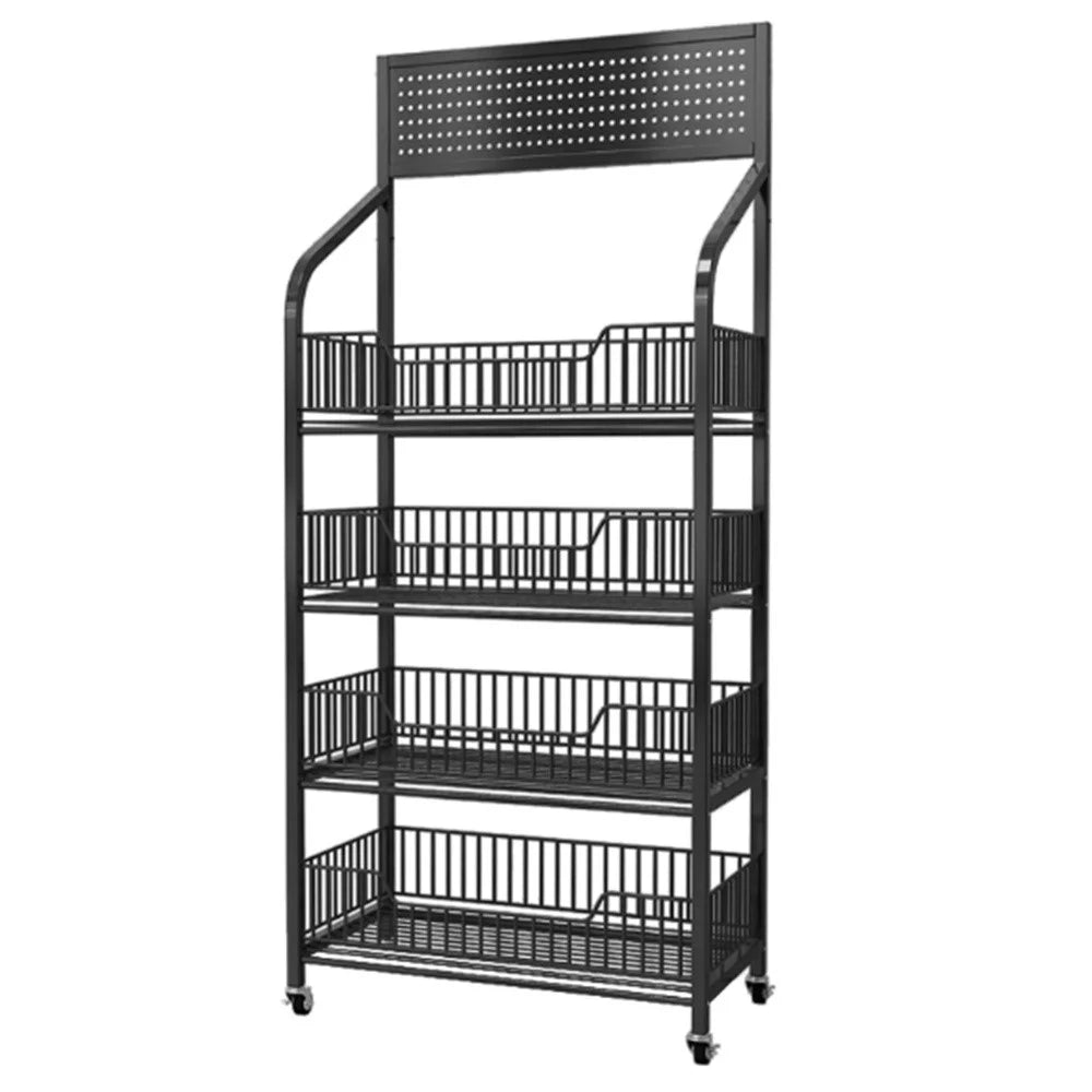 50cm 4-Tier Pegboard Bookcase Mobile Freestanding Storage Rack with 360° Caster Wheel for Living Room Snack - Black - 2