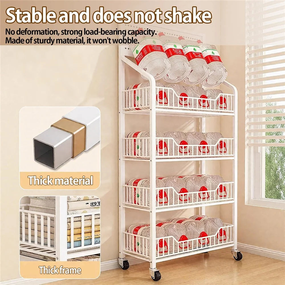 50cm 4-Tier Pegboard Bookcase Mobile Freestanding Storage Rack with 360° Caster Wheel for Living Room Snack - Black - 6