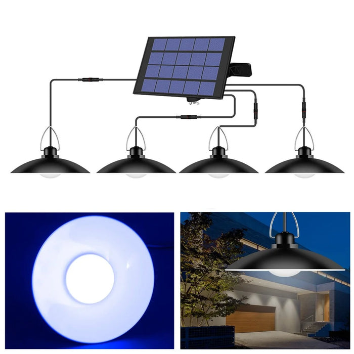 Outdoor Waterproof Solar Powered Ceiling Porch Hanging 4-Head Light Bulb with Extension Cord - Cool White - 1