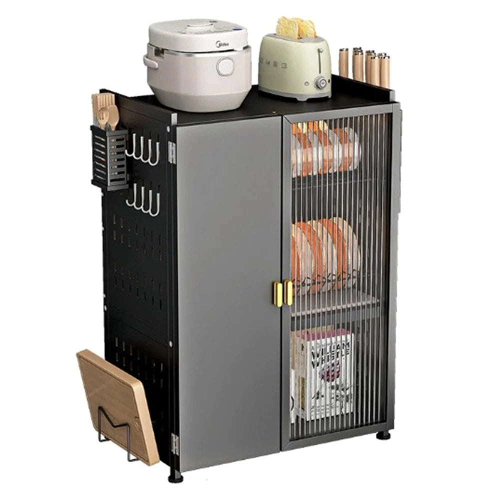 3 Tier Kitchen Shelf Dish Rack Organizer Pull-Out Cabinet Storage Drainer with Door for Countertop - Black - 1