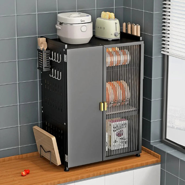 3 Tier Kitchen Shelf Dish Rack Organizer Pull-Out Cabinet Storage Drainer with Door for Countertop - Black - 2